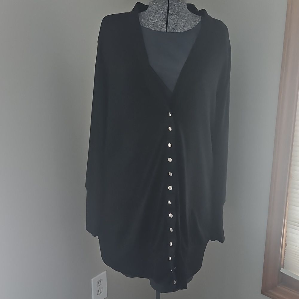 Black long line snap closure cardigan